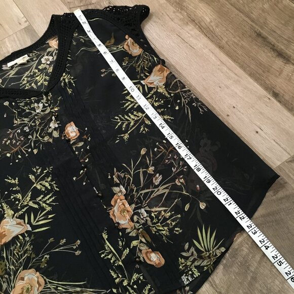 Anthropologie Meadow Rue Moody Black Floral Cotton Crochet Lace Pintuck Tank Top - Picture 16 of 16